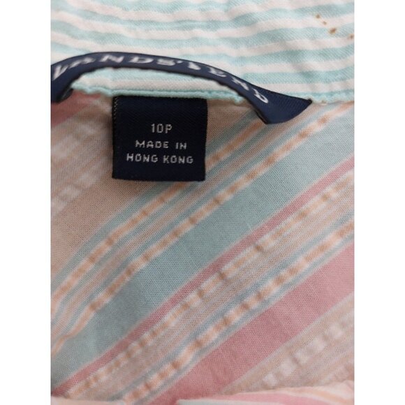 Lands End Women 10 Petite Sleeveless Collar Button Down Blouse Pastel Seersucker - Picture 13 of 16